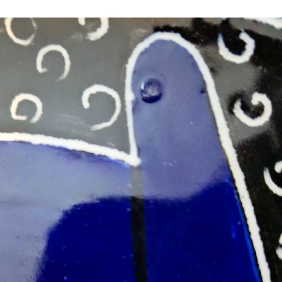 Solveig Cox Whimsical Cat With Fish Pottery Bowl Platter Signed - Picture 4 of 6